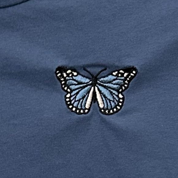 Fashion 21 Blue Crop Top with Butterfly Embroided - Picture 4 of 4